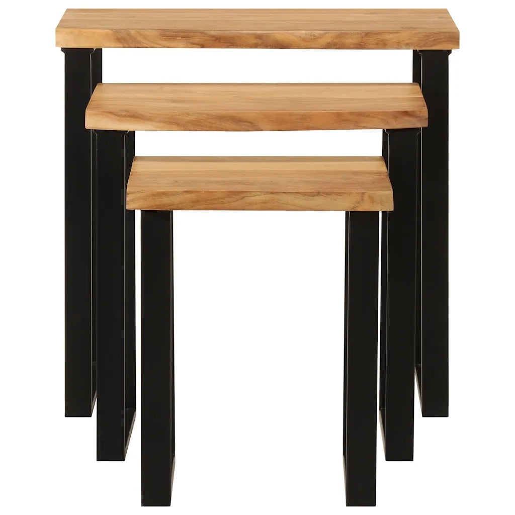 Tavolini a Incastro 3 pz Bordi Vivi in Legno Massello di Acacia 372760