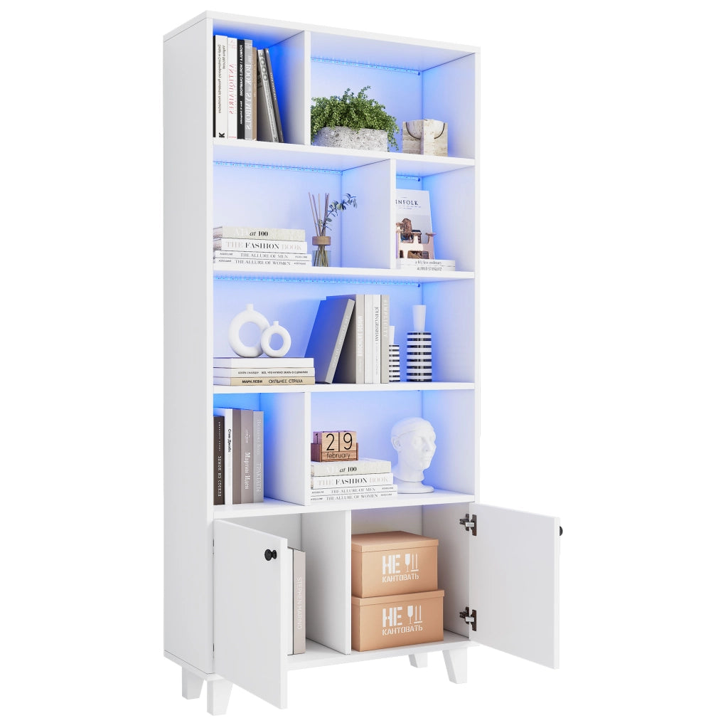 Libreria bianca 80x30x173 cm con LED e ante