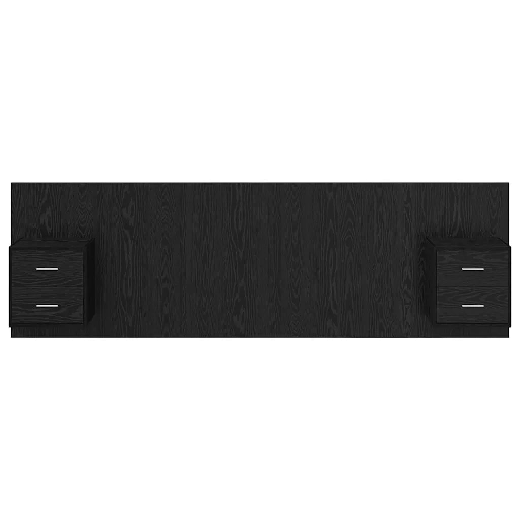 Testiera | Testata con Comodino 3 pcs Rovere Nero Legno multistrato