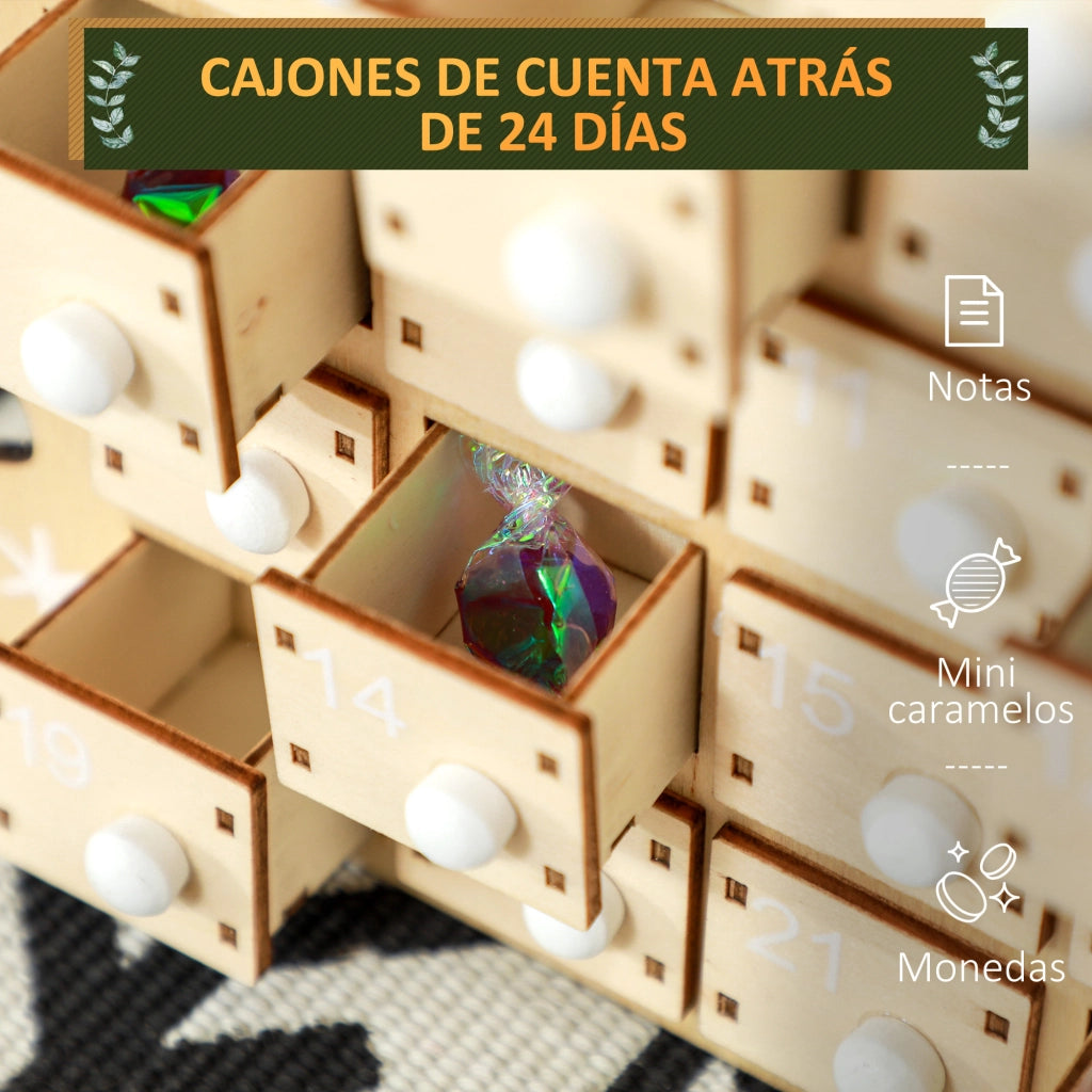 Calendario dell'Avvento con 24 Cassetti ¨C Minimal ¨C Legno Naturale 22.5x8x36 cm