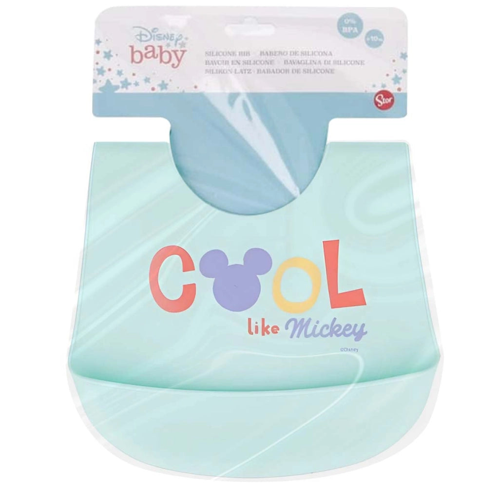 Bavaglino in Silicone con Tasca Mickey Cool Blu chiaro Mickey Mouse