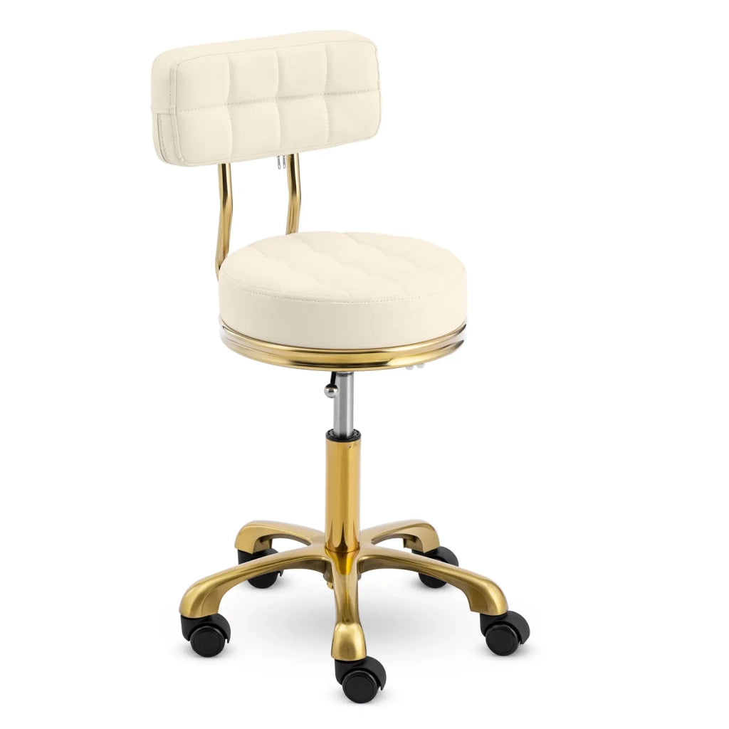 Sgabello girevole con schienale portata 150 kg alluminio PVC compensato schiuma sintetica beige e oro 14_0010112