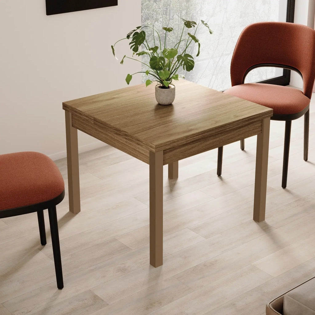 Tavolo da pranzo Noce Naturale apribile a libro in legno nobilitato cm 90x90-180