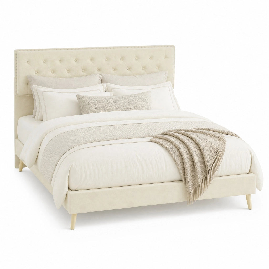 Letto con testiera alta in velluto Dutch 160 x 200 cm beige