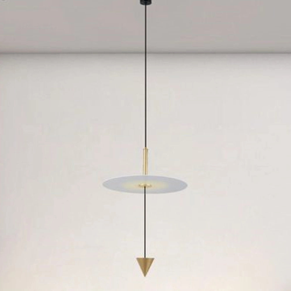 Trade Shop - Lampadario A Sospensione Lampada 12w Luce Led 4000k Disco Bianco ø23cm Cono Oro 32016 -