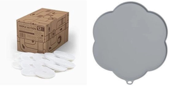 Filtro 3 in 1 per fontanella, 12 pezzi, con base impermeabile e guarnizione in forma di fiore, 30 cm, grigio, 1 pezzo