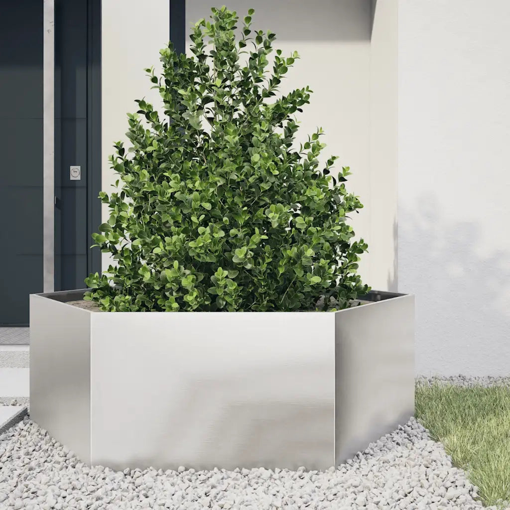 Fioriera da Giardino Esagono 138x120x45 cm in Acciaio Inox 851140