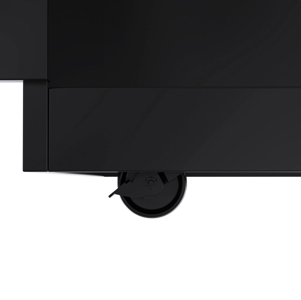 Carrello da cucina con piano ribaltabile 120x46/70x91;5 cm in MDF nero e naturale; con ruote