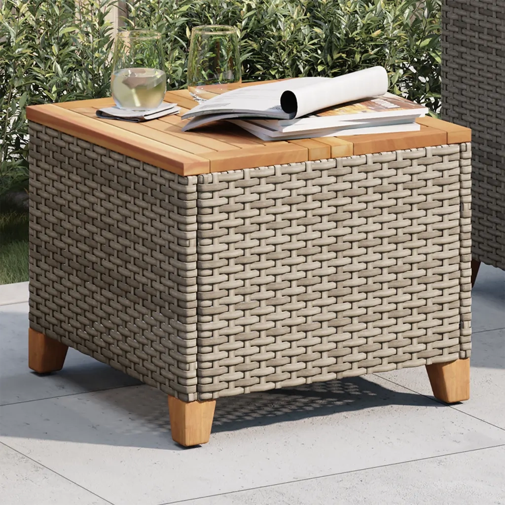 Tavolo da Giardino-Tavolo da esterno Grigio 45x45x37 cm Polyrattan e Legno Acacia