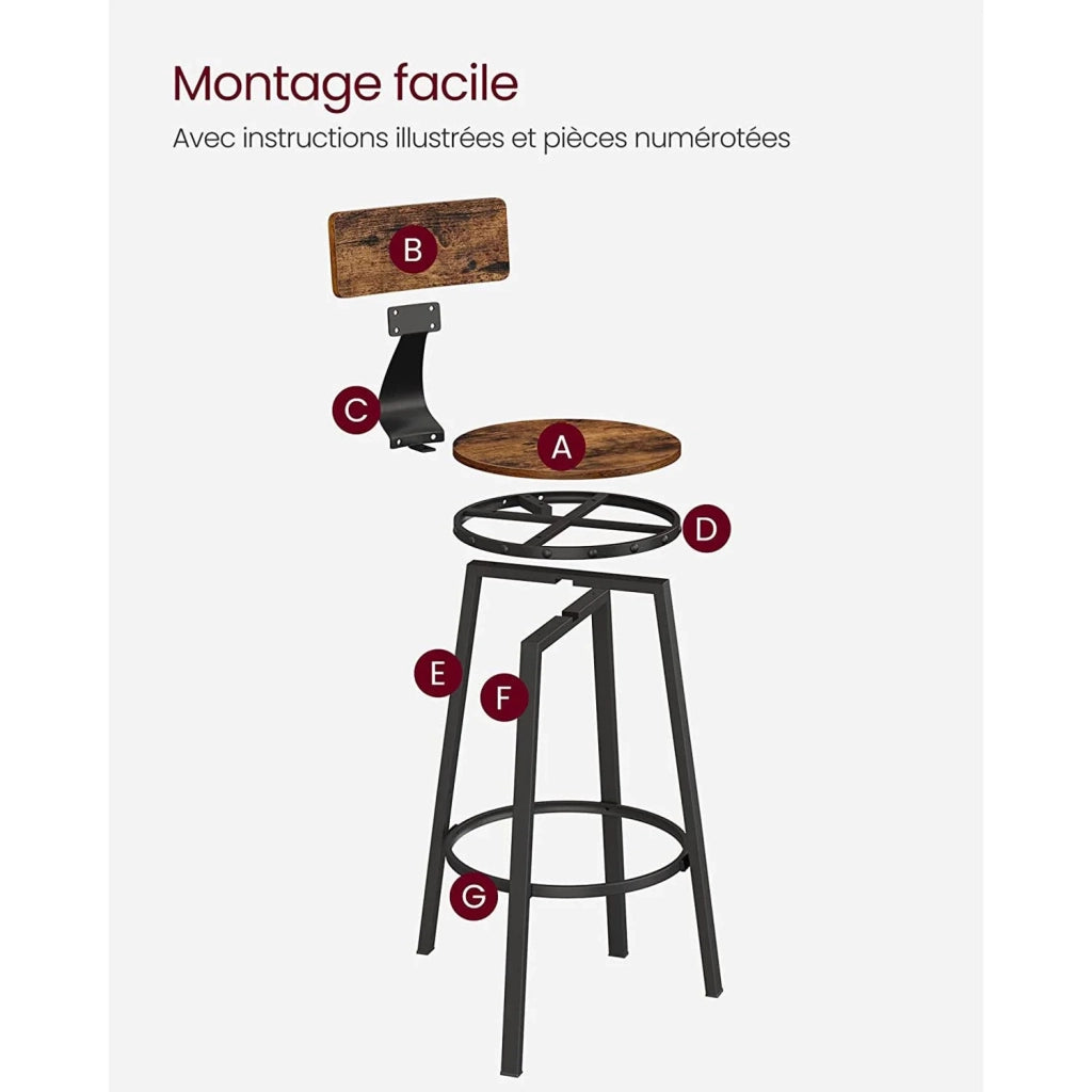 Set di 4 sgabelli da bar/sgabelli alti con schienale sedute da cucina struttura in acciaio altezza seduta 73 cm montaggio facile stile industriale marrone 12_0006198