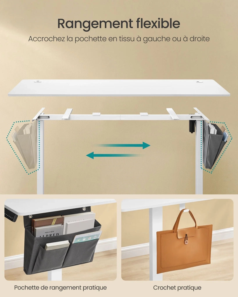 Scrivania elettrica regolabile in altezza 60 x 120 x (72-120) cm 4 altezze di memoria tasca portaoggetti bianca 12_0004583