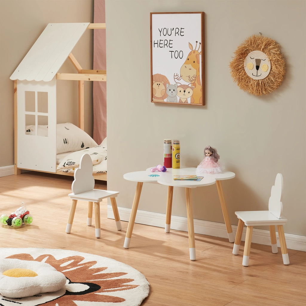 Set Epim di 3 Mobili per Cameretta Tavolino e 2 Sedie - Bianco / Naturale [en.casa]