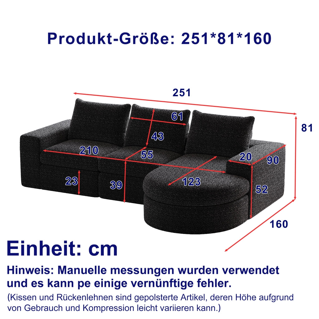 Divano modulare in chenille - Zephmum- L chaise longue, schiuma compressa, nessun montaggio