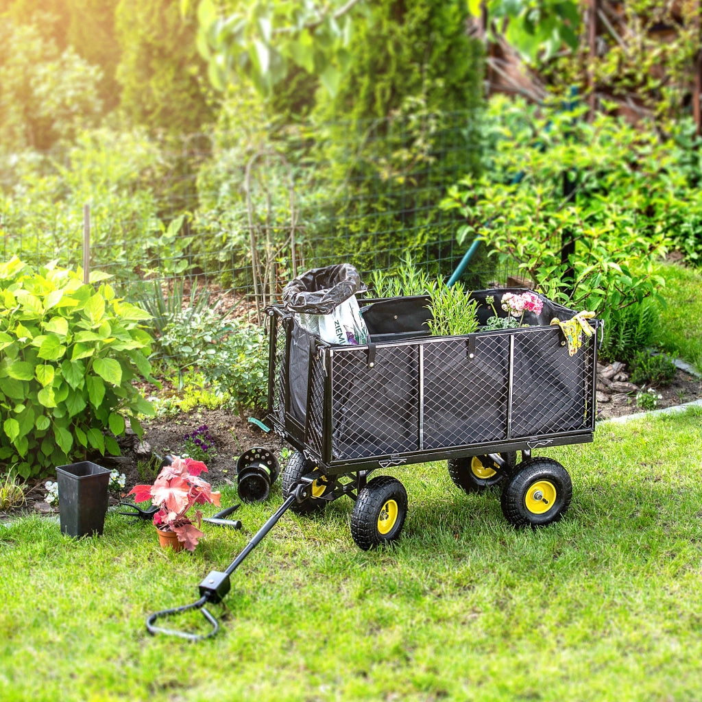 Carrello da giardino KADAX con carriola, rimorchio per trasporto, portata 450 kg, con telone, grande.