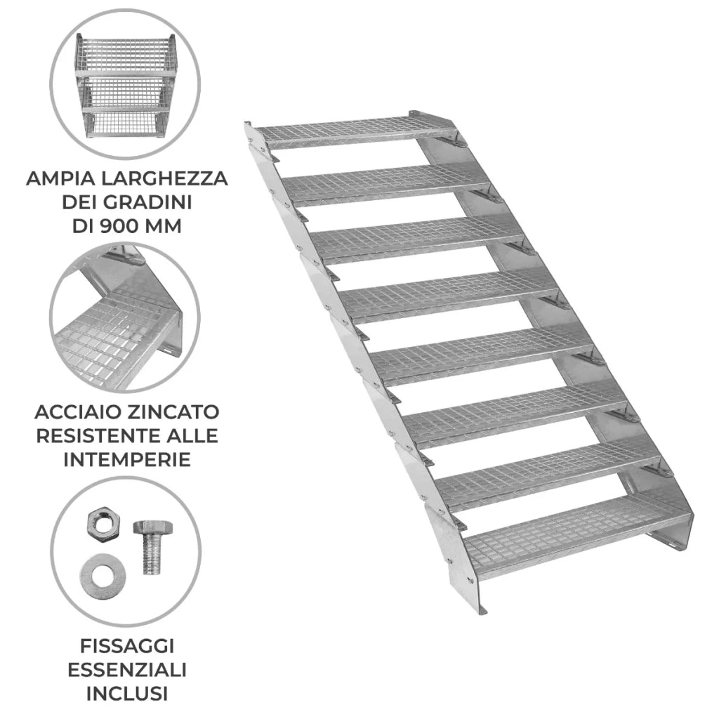 Scala metallica a 8 elementi ad altezza regolabile in acciaio zincato 90 cm / 900 mm