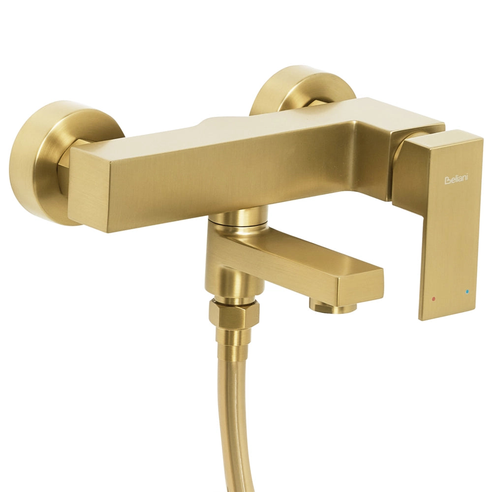 Set di miscelatori da bagno a parete in ottone con bocca singola e soffione doccia Kit oro
