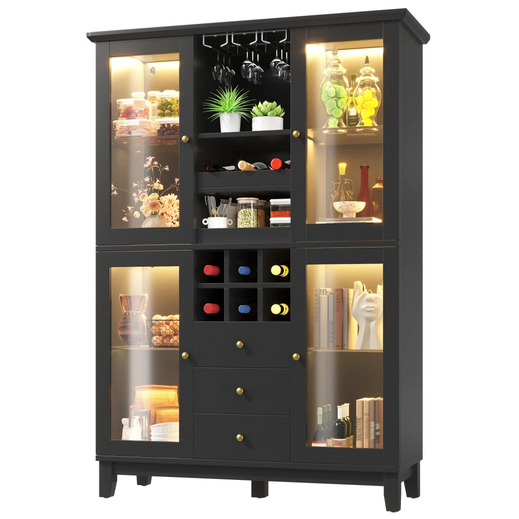 Credenza per vini con 3 cassetti; ripiani regolabili; porta bicchieri e bottiglie; LED RGB via app; per soggiorno 120 × 40 × 180;5 cm