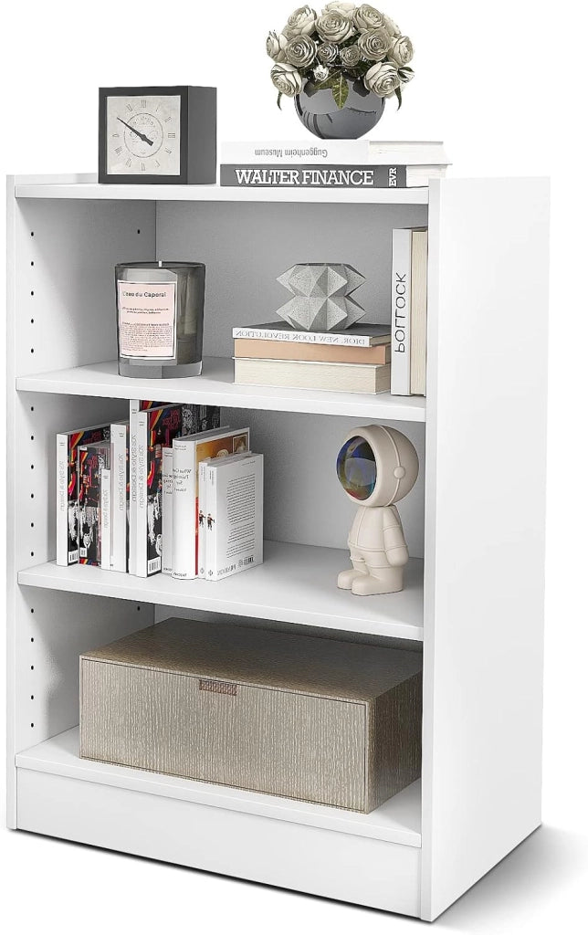 Libreria Scaffale a 3 Livelli Aperti, Libreria Verticale Moderna con Ripiani Regolabili, Dispositivo Antiribaltamento, Mobile per Camera da Letto, Soggiorno, 50 x 30 x 75 cm (Bianco)