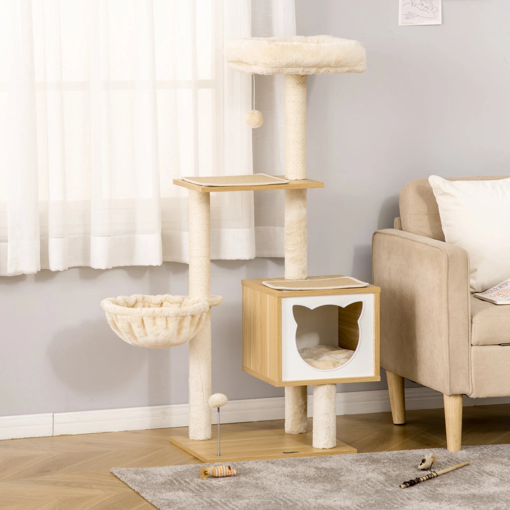 Arbre ¨¤ Chat con Grigliatori e Amaca ¨C Zephmum ¨C Naturale Beige 126 cm