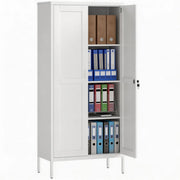 Armadio per Ufficio in Acciaio ¨C zephmum ¨C 3 Ripiani Regolabili, Bianco, 80x40x175 cm