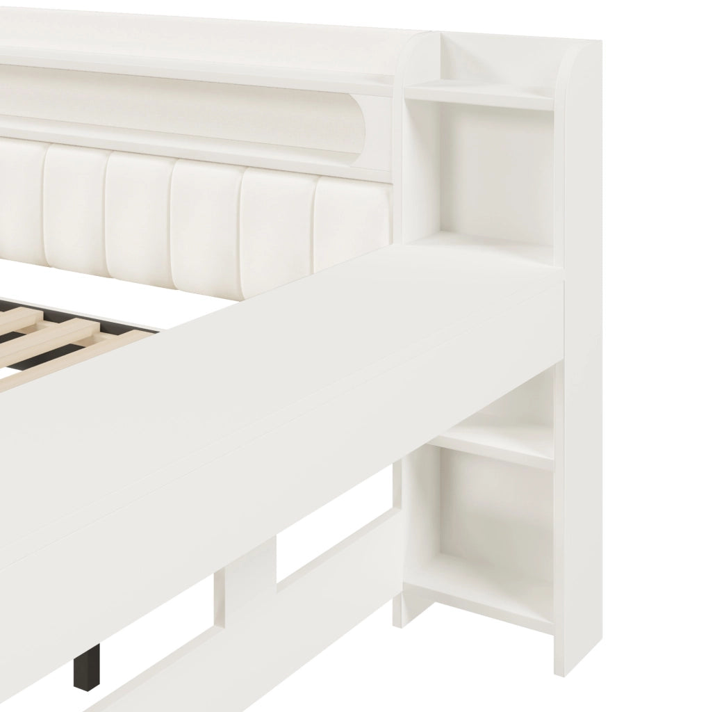 Divano letto 140x200 cm con letto estraibile; USB; LED e scrivania integrata; bianco