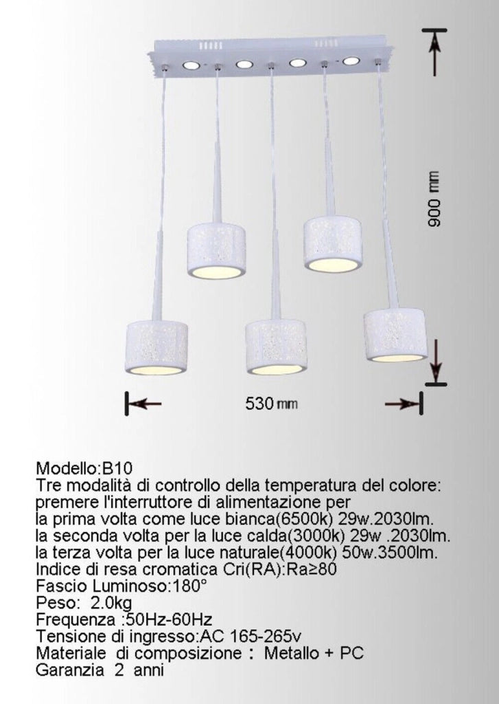 Lampadario a sospensione led plafoniera in metallo bianco con 3 modalita accensioni di luce bianca