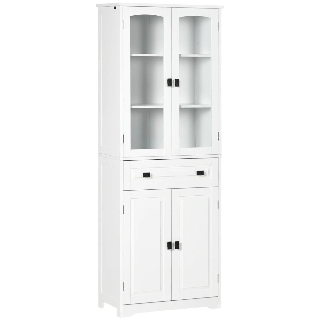 Armadio da Cucina con Ante a Vetro e Cassetto ¨C Zephmum ¨C Bianco 60x30x160 cm