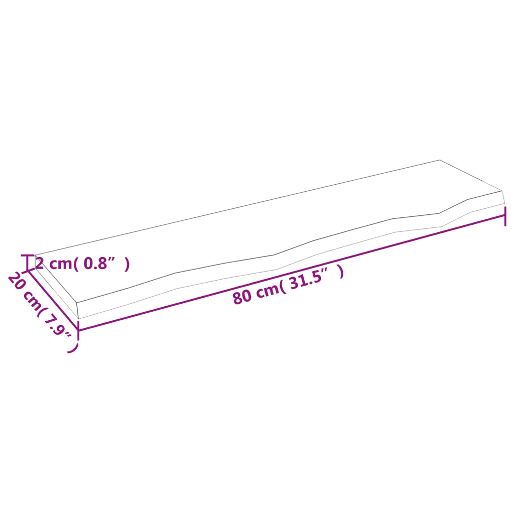 Ripiano a Parete 80x20x2 cm Legno Massello Rovere Non Trattato 363539