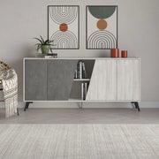 Madia Fiona 180 cm. con 2 ante bianco vintage e due ante retro grey
