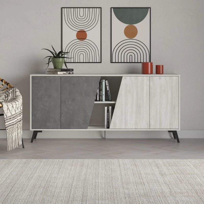 Madia Fiona 180 cm. con 2 ante bianco vintage e due ante retro grey