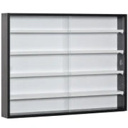 Vetrina Espositiva da Parete a 4 Ripiani Regolabili, Vetrinetta per Collezionismo, Bacheca Espositore a Muro per Oggetti da Collezione, in Vetro e Truciolato, 80x9.5x60 cm, Nero e Bianco