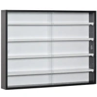 Vetrina Espositiva da Parete a 4 Ripiani Regolabili, Vetrinetta per Collezionismo, Bacheca Espositore a Muro per Oggetti da Collezione, in Vetro e Truciolato, 80x9.5x60 cm, Nero e Bianco