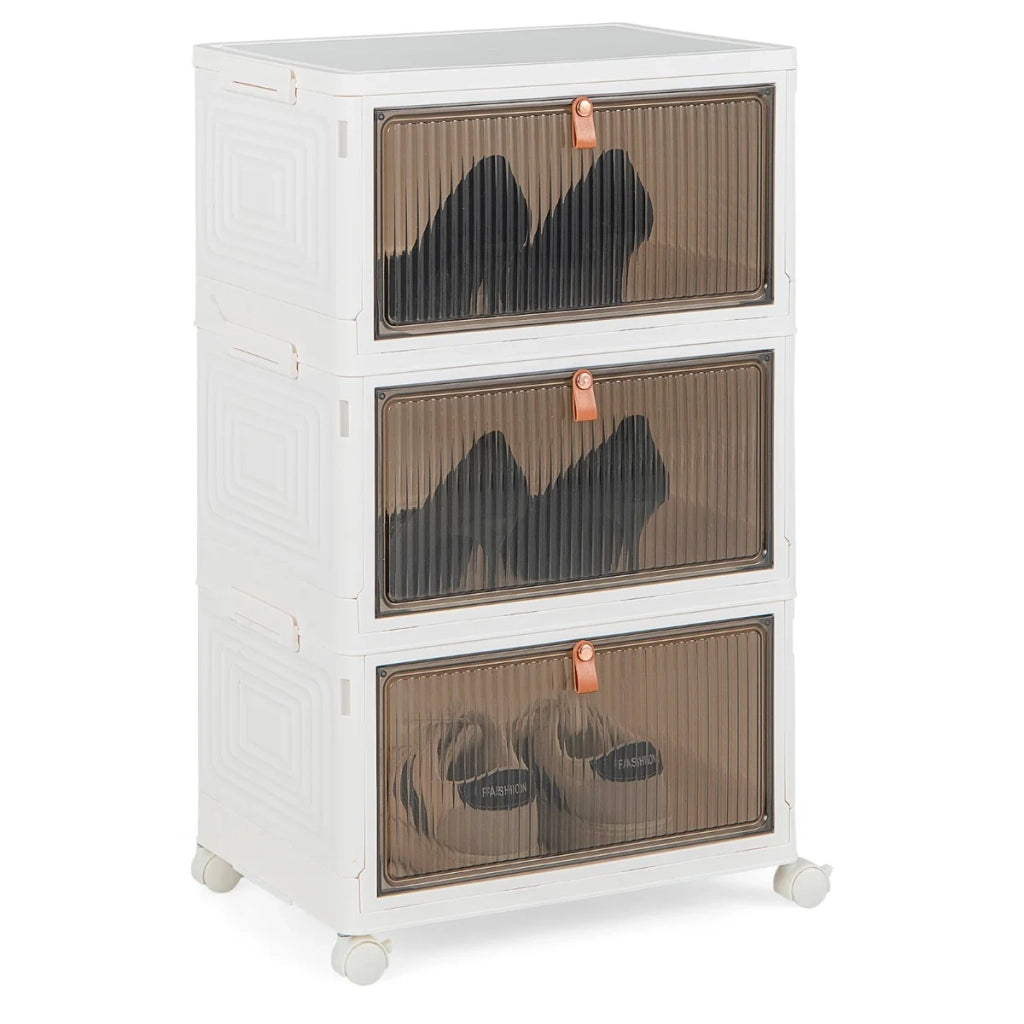 Contenitore portascarpe pieghevole 40 x 27,5 x 64 cm impilabile ruote ergonomiche bianco PP 20_0020732