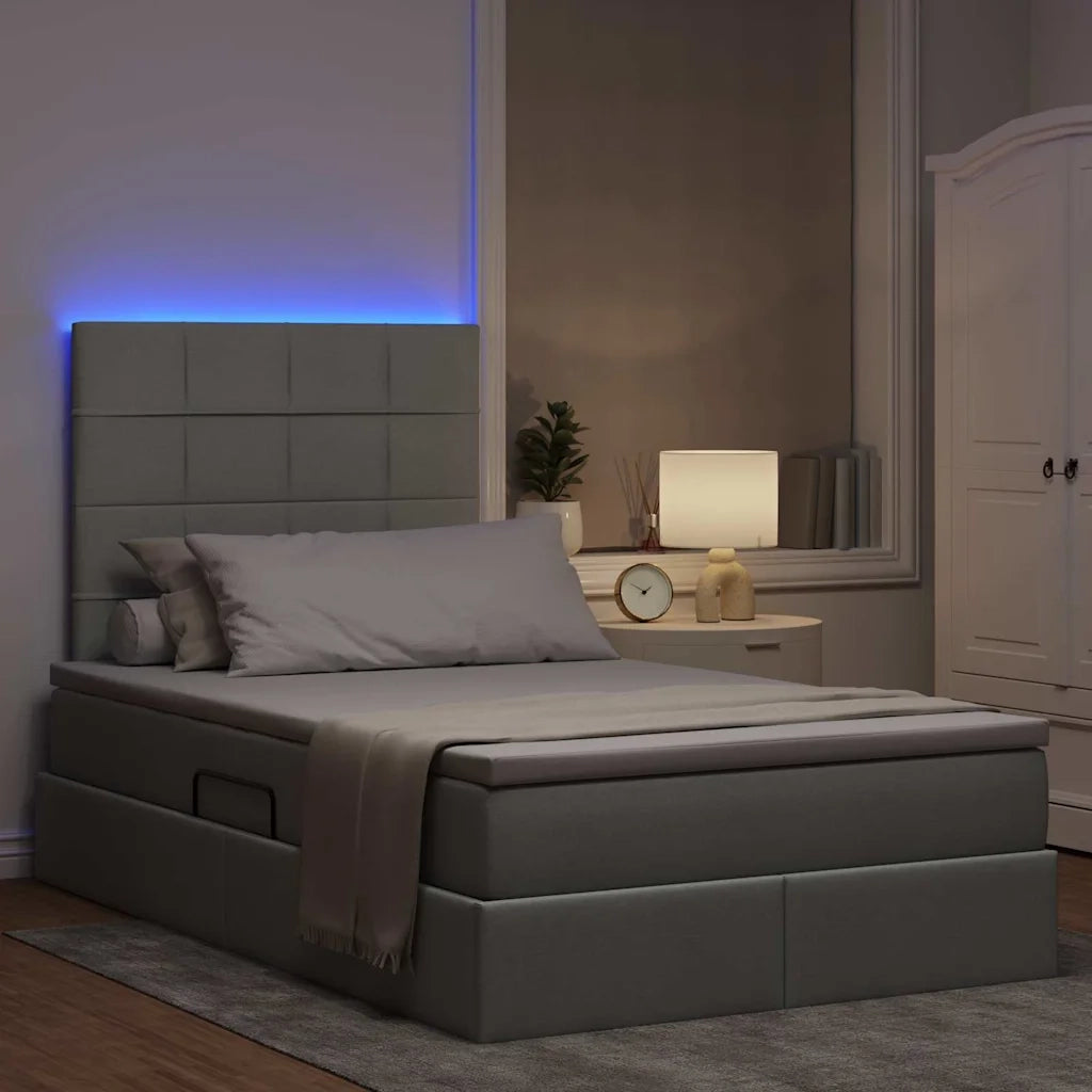 Letto con contenitore e LED con led Grigio chiaro 120 x 200 cm
