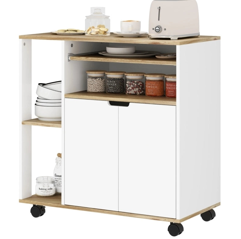 Carrello da cucina 80x40x82 cm con piano di lavoro; ripiano regolabile; legno naturale