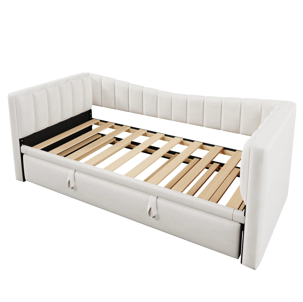Divano letto 215x196.5x75 cm con letto estraibile; facile da pulire; velluto; bianco