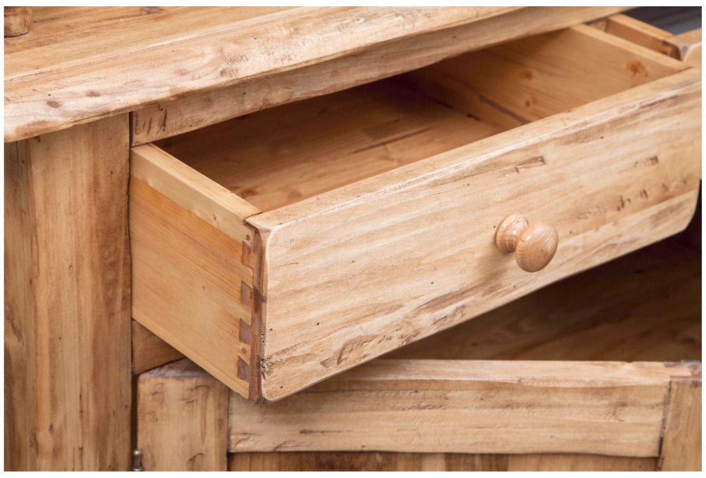 Biscottini Vetrina credenza in legno massello di tiglio finitura naturale L107xPR43xH238 cm. Made in Italy