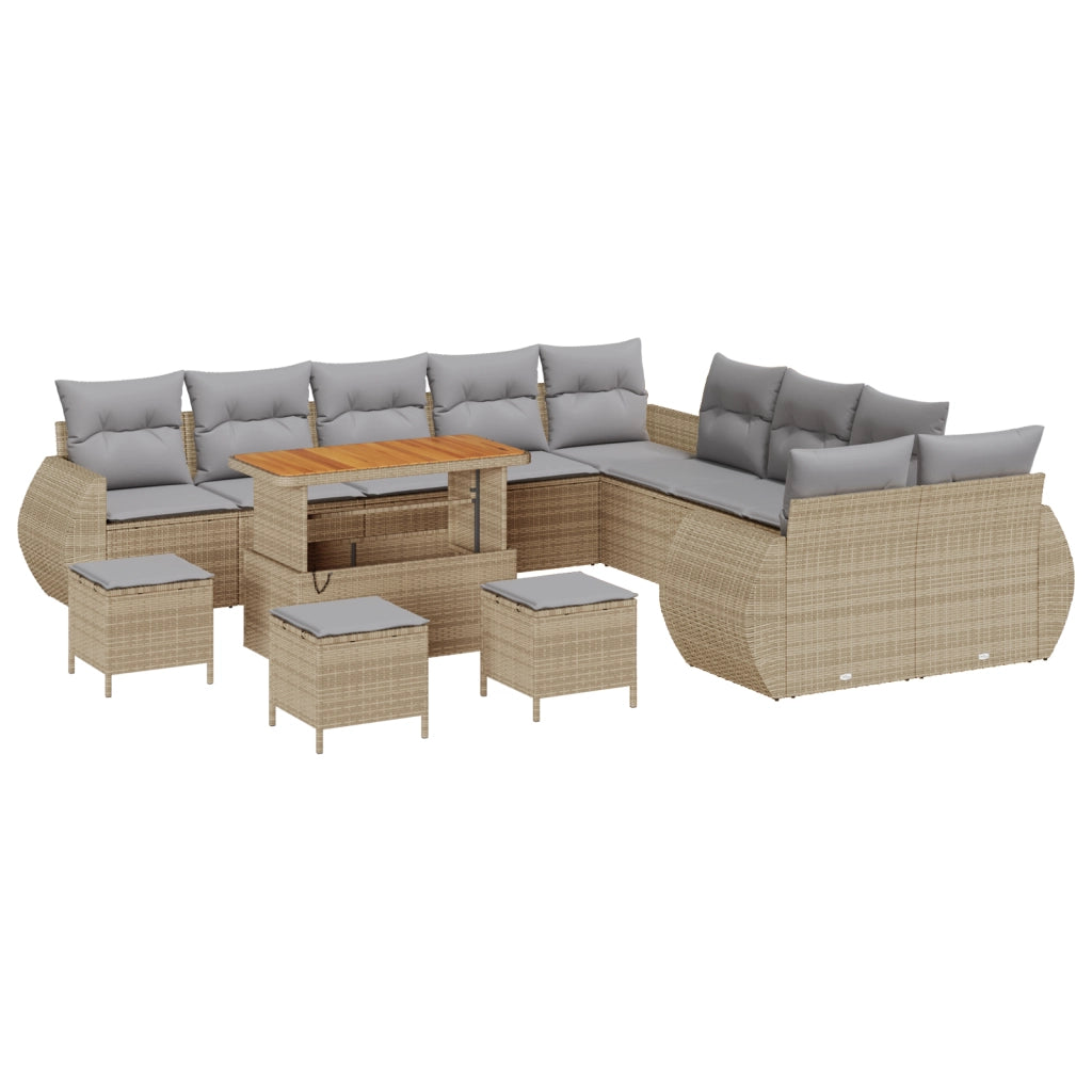 Set divani giardino  da 14 pezzi con cuscini Beige Polirattan Acacia