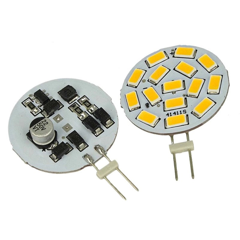 2 Pezzi Lampadine LED G4 Bispina DC AC 12V 24V 3,5W Bianco Caldo 3000K 15 SMD 5630 10V-30V