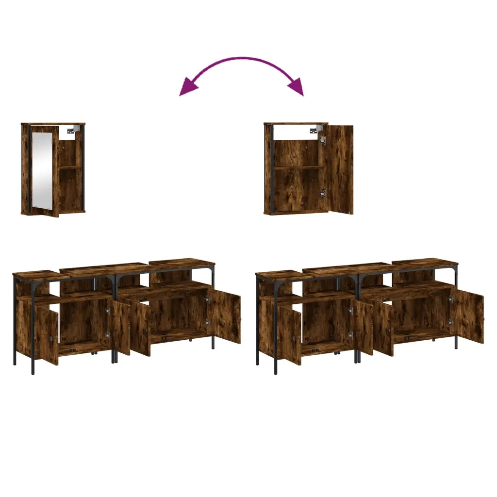 Set Mobili da Bagno | Armadio da bagno 3 pz Rovere Fumo in Legno Multistrato