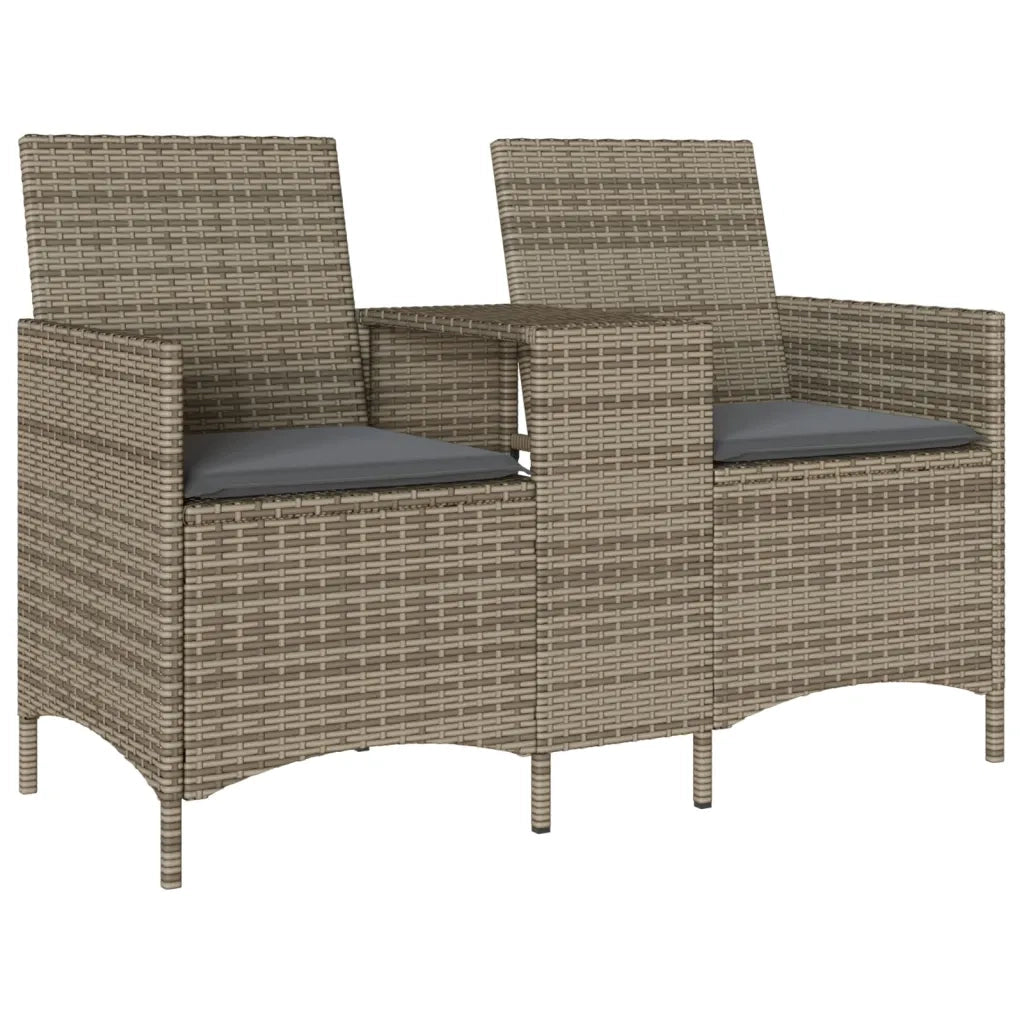 Divano Giardino 2 Posti con Tavolo e Cuscini-Sofa da Giardino-Divanetto da esterno Grigio Polyrattan