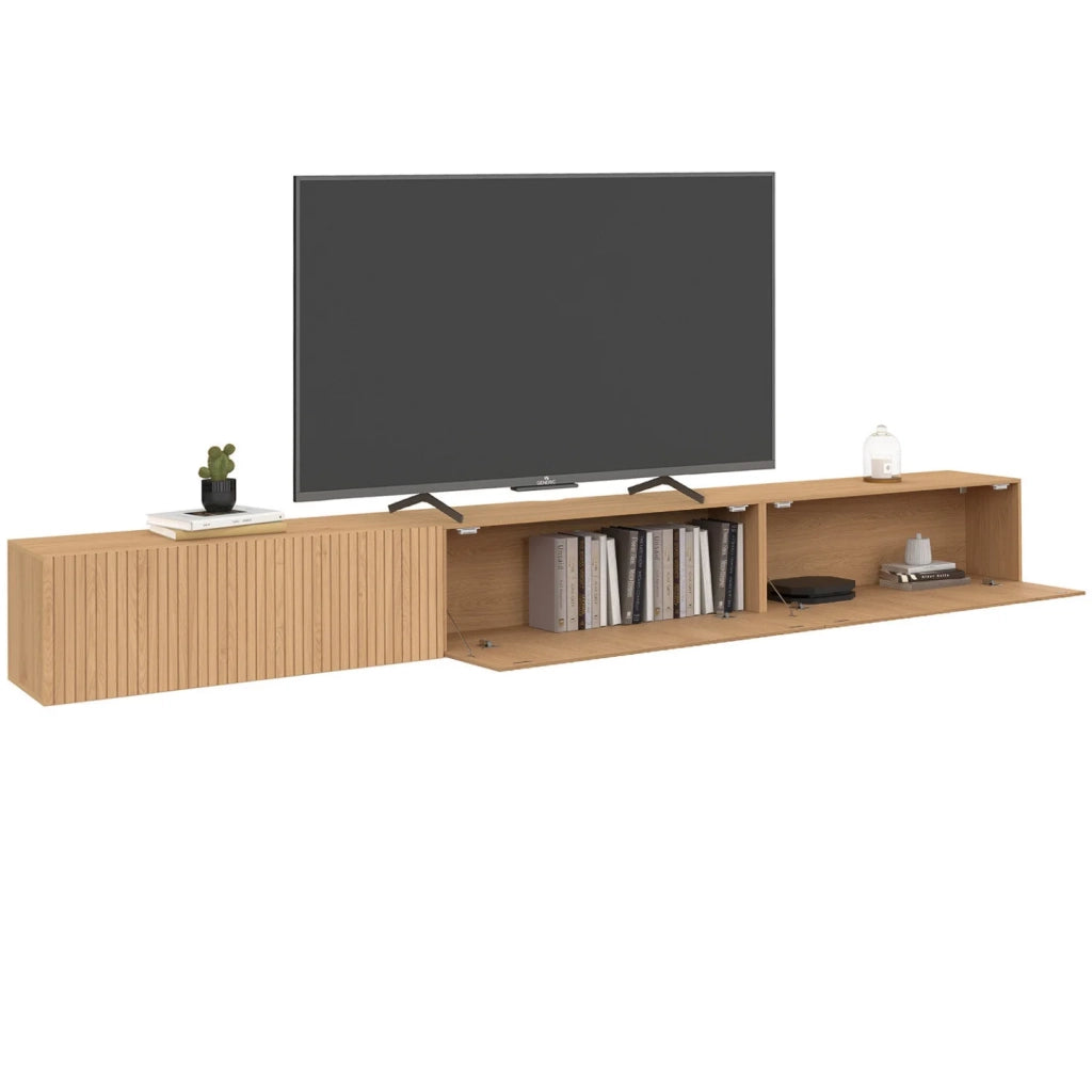 IDMarket - Mobile TV sospeso JULIETTE 270 cm con 3 doghe in legno color rovere