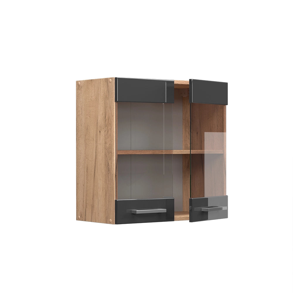Mobile da cucina in vetro R-Line Antracite lucido/Rovere dorato 60 cm Vicco