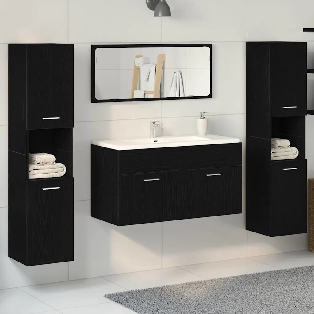 Set di mobili per il bagno 4 pcs Rovere Nero Legno multistrato 3334325