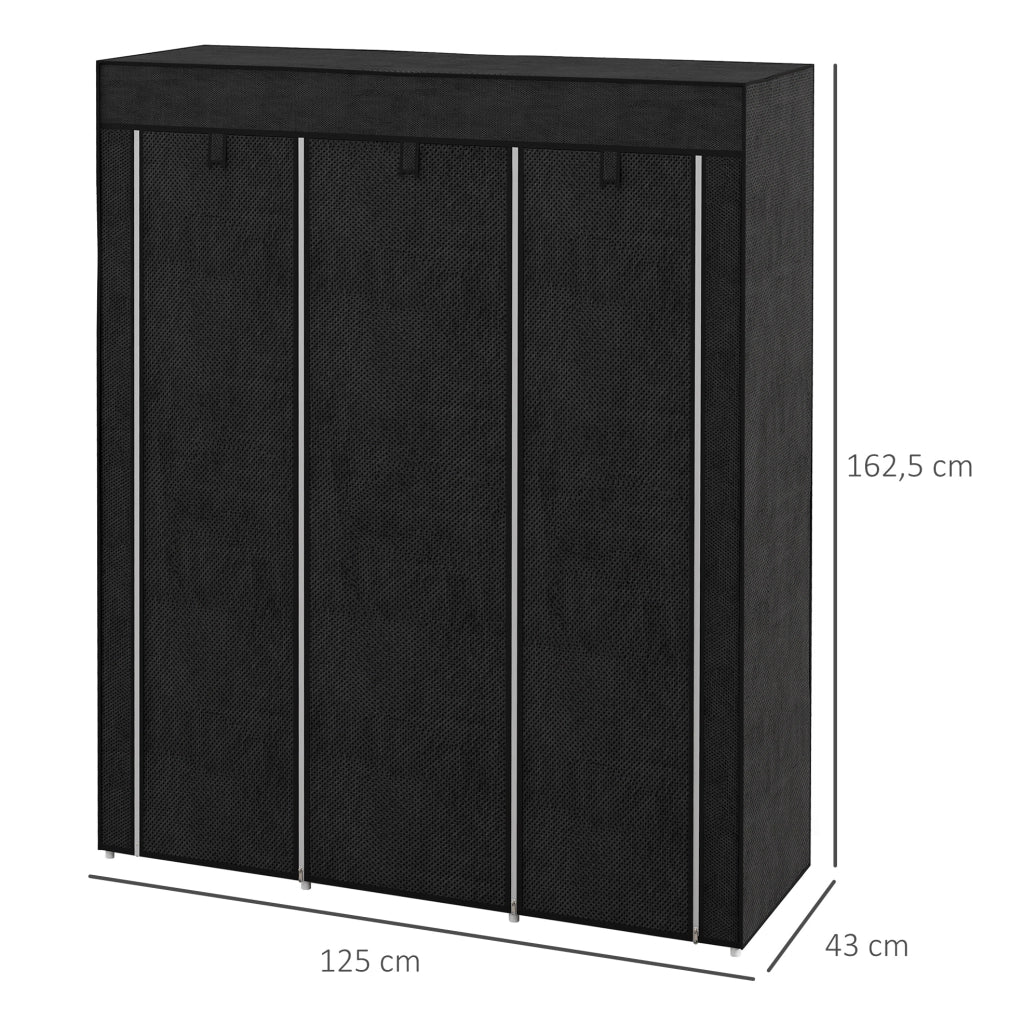 Armadio in tessuto nero 125x43x162,5 cm – 2 appendiabiti, 8 ripiani