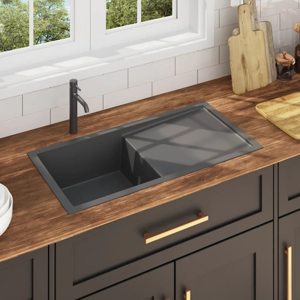 Lavello da Cucina Lavorato a Mano-Lavandino-Lavabo Nero in Acciaio Inox 711657