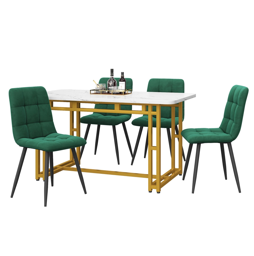 Set tavolo da pranzo con 4 sedie 120x70 cm; moderno; MDF e velluto; verde scuro
