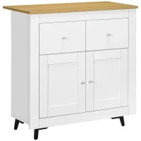 Mobiletto da Stoccaggio Buffet con Armadio a Porte e 2 Cassetti, 78x35x80 cm, Bianco