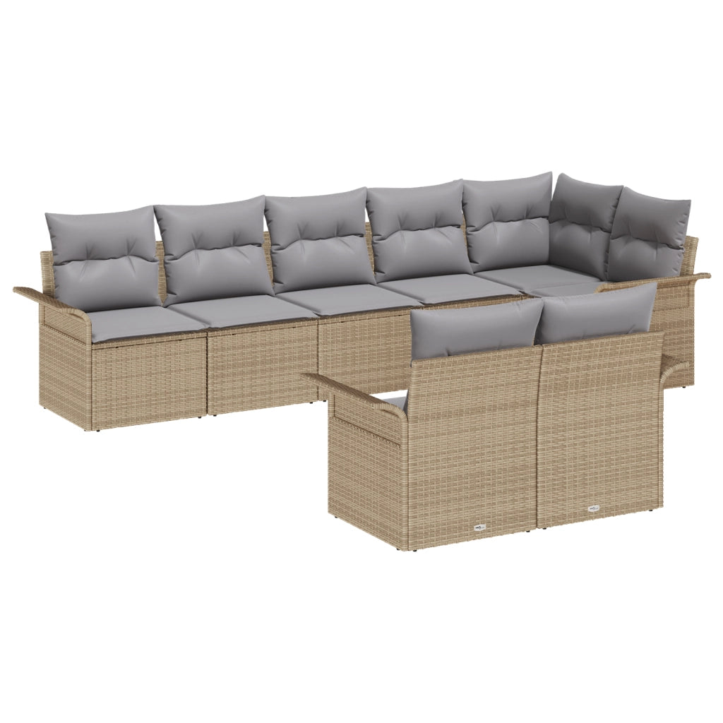 Set di Divani da Giardino a 8 Pezzi con Cuscini Beige Rattan Poliestere