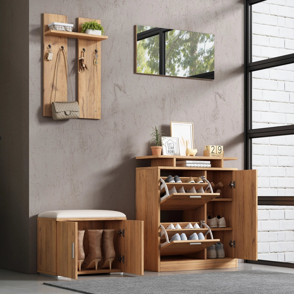 Set ingresso con panca, scarpiera, specchio e ganci